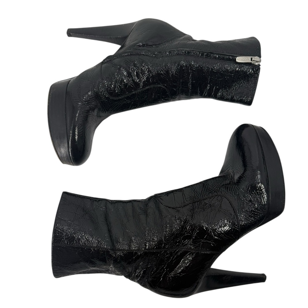Sergio Rossi Black Textured Leather Platform Stiletto Designer Boots, 36